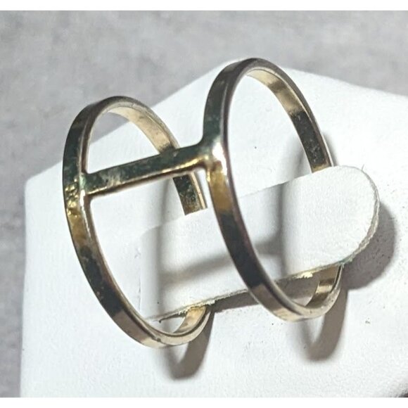 Modern Silver Tone Double Layer Cage Ring Size 9 - Picture 5 of 11